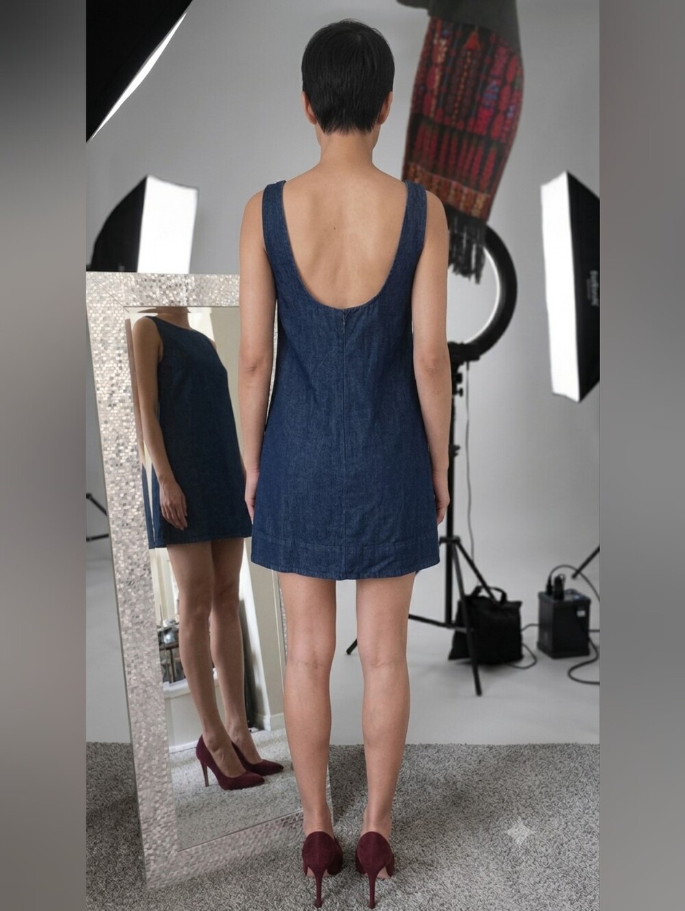 Rachel Zoe Indigo Backless Denim Mini Dress New Without Tags